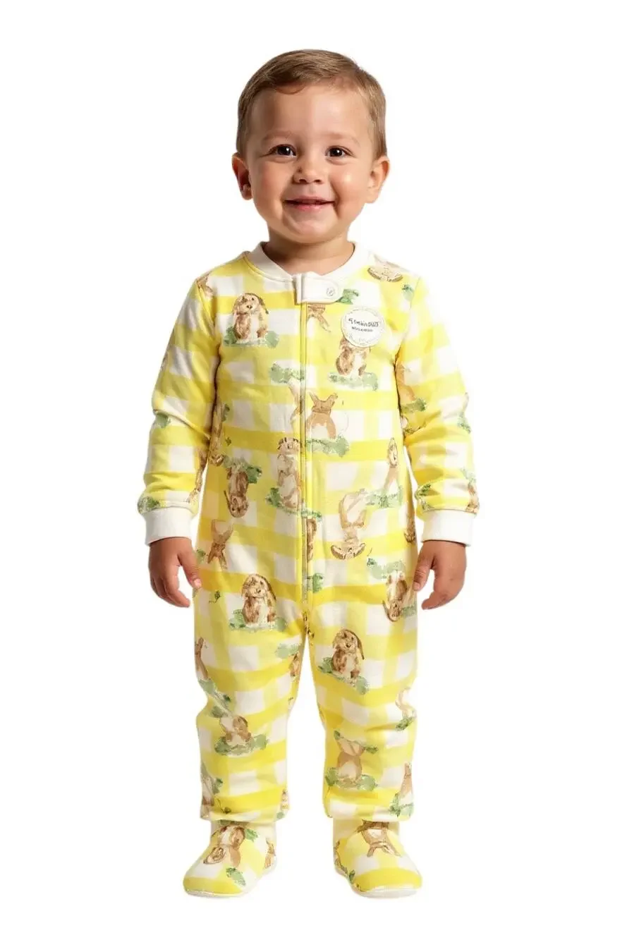 Burt’s bee Baby Bodysuit Yellow and White with Animal Print 3-6M